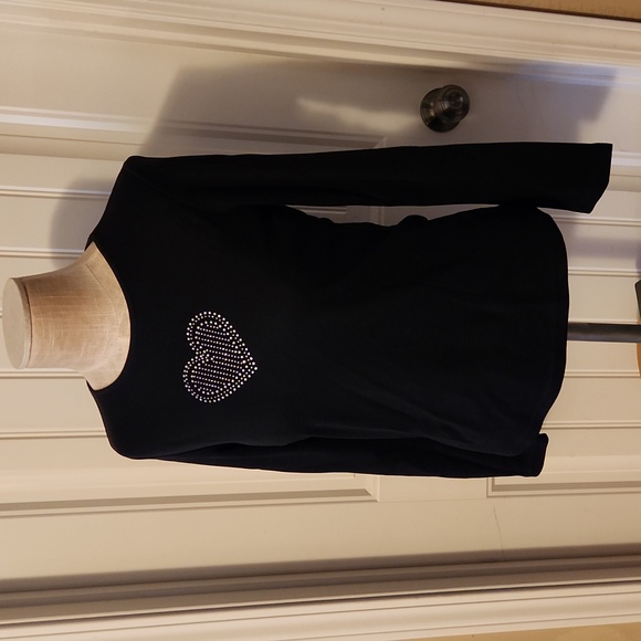 Charter Club Tops - Rhinestone Heart Black Longsleeve Shirt
